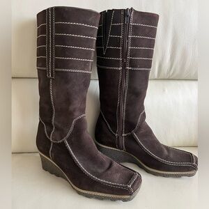 Artica Brown Suede Wedge Heel Boots Size 37